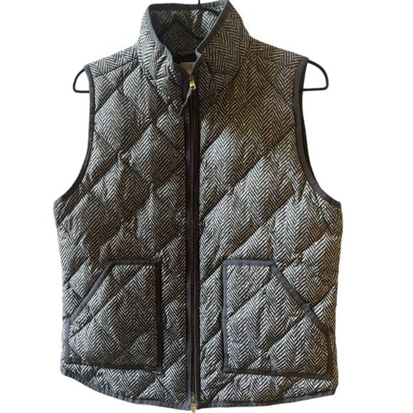 J Crew Vest Quilted Puffer Gray White Herringbone Jacket Full Zipper Size M - Picture 6 of 9